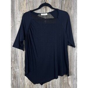 Inside Out Annie Blouse Black Popover Mesh Detail Asymmetrical Hem‎ Size Medium